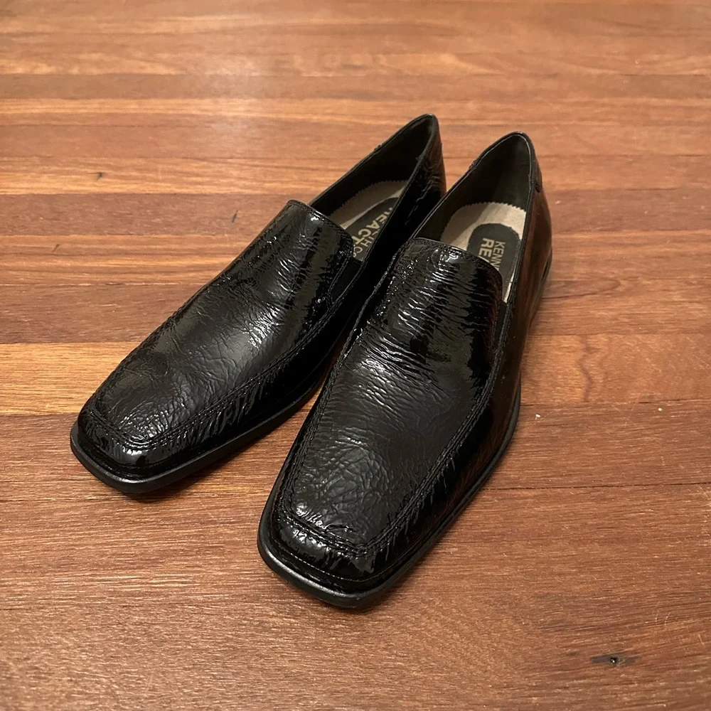 Kenneth Cole Reaction Black Patent Leather Loafers Women’s Size 9 Slip On Dress